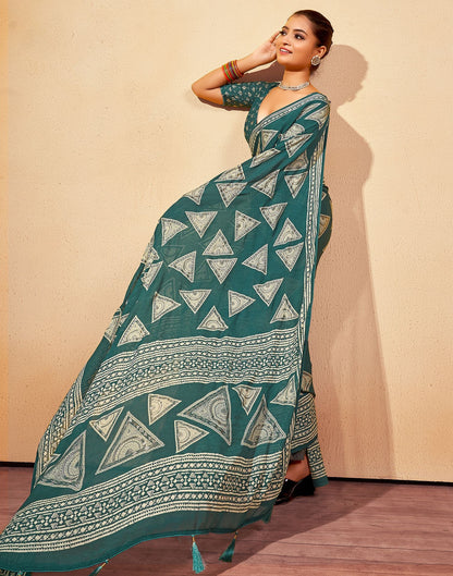 Pine Green Printed Georgette Saree