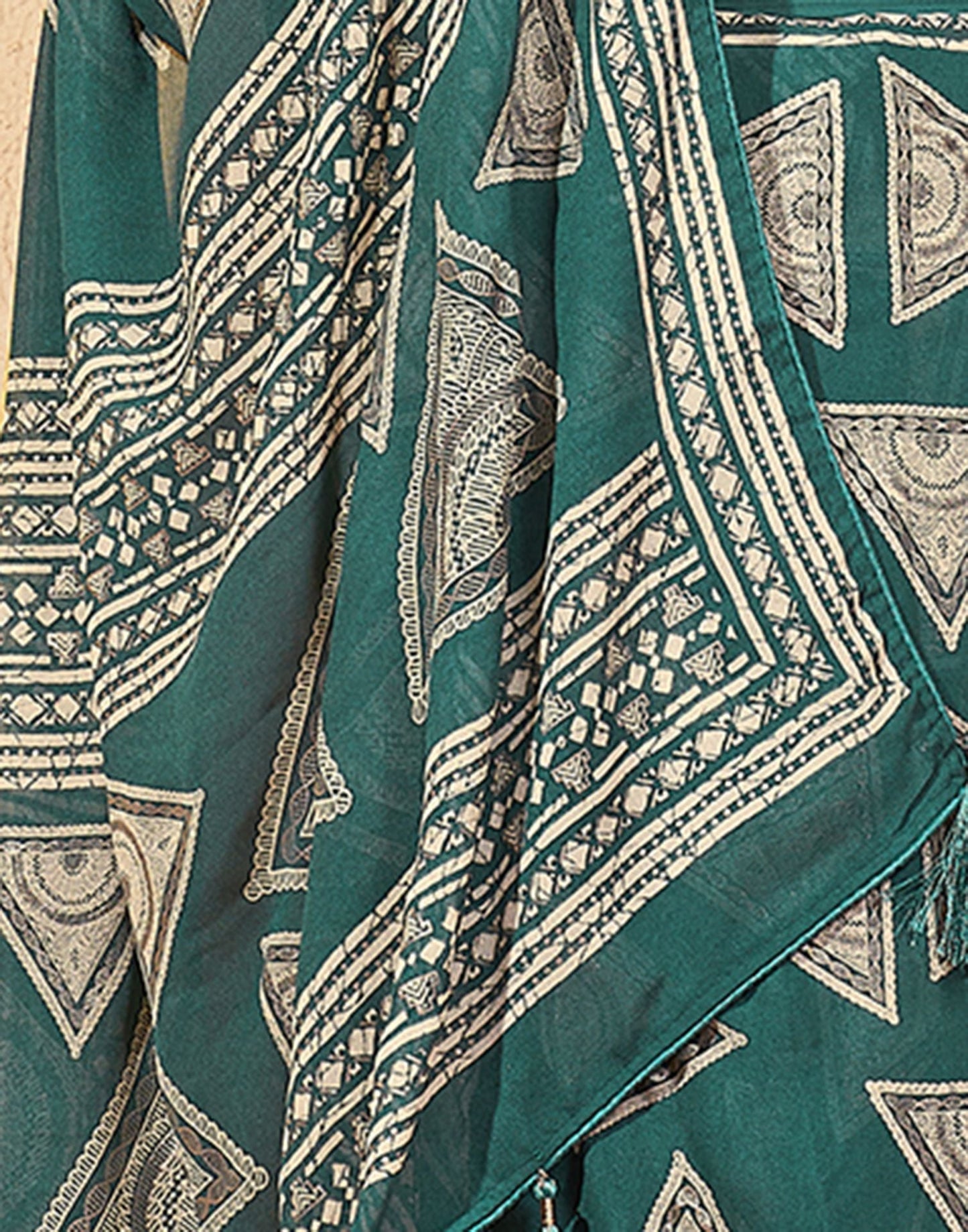 Pine Green Printed Georgette Saree