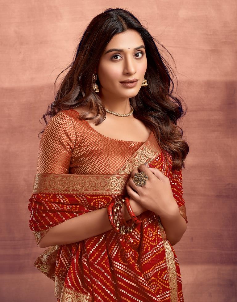 Maroon Jacquard Gergette Saree