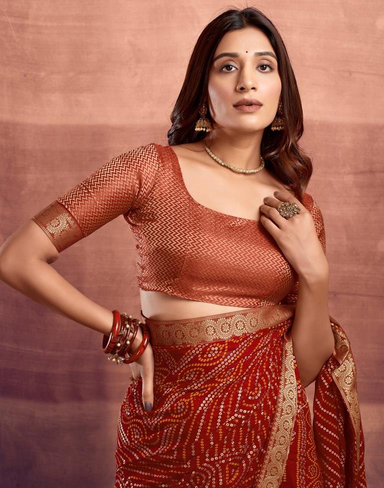 Maroon Jacquard Gergette Saree
