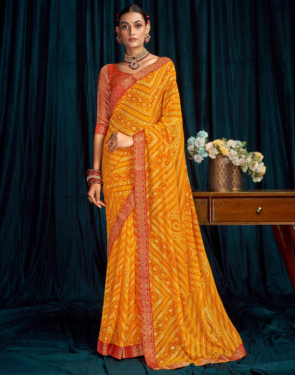 Yellow Jacquard Gergette Saree