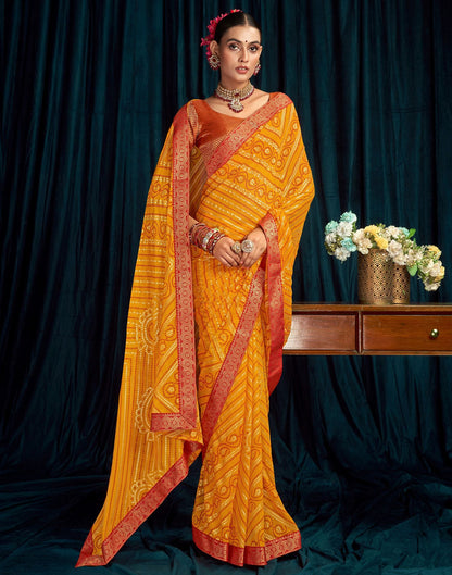 Yellow Jacquard Gergette Saree