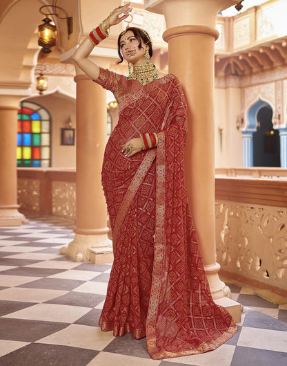 Cherry Red Jacquard Georgette Saree