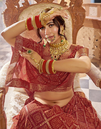 Cherry Red Jacquard Georgette Saree