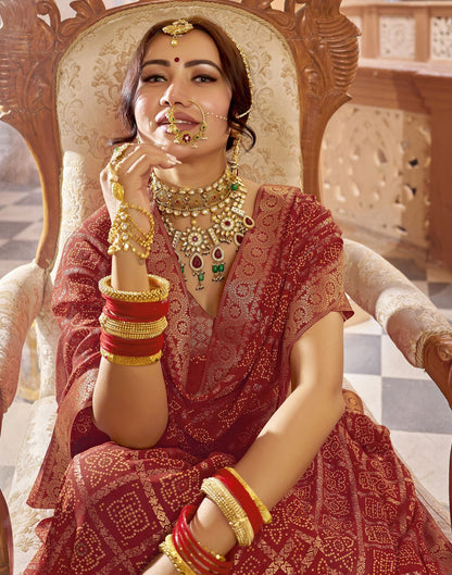 Cherry Red Jacquard Georgette Saree