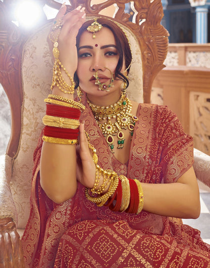 Cherry Red Jacquard Georgette Saree