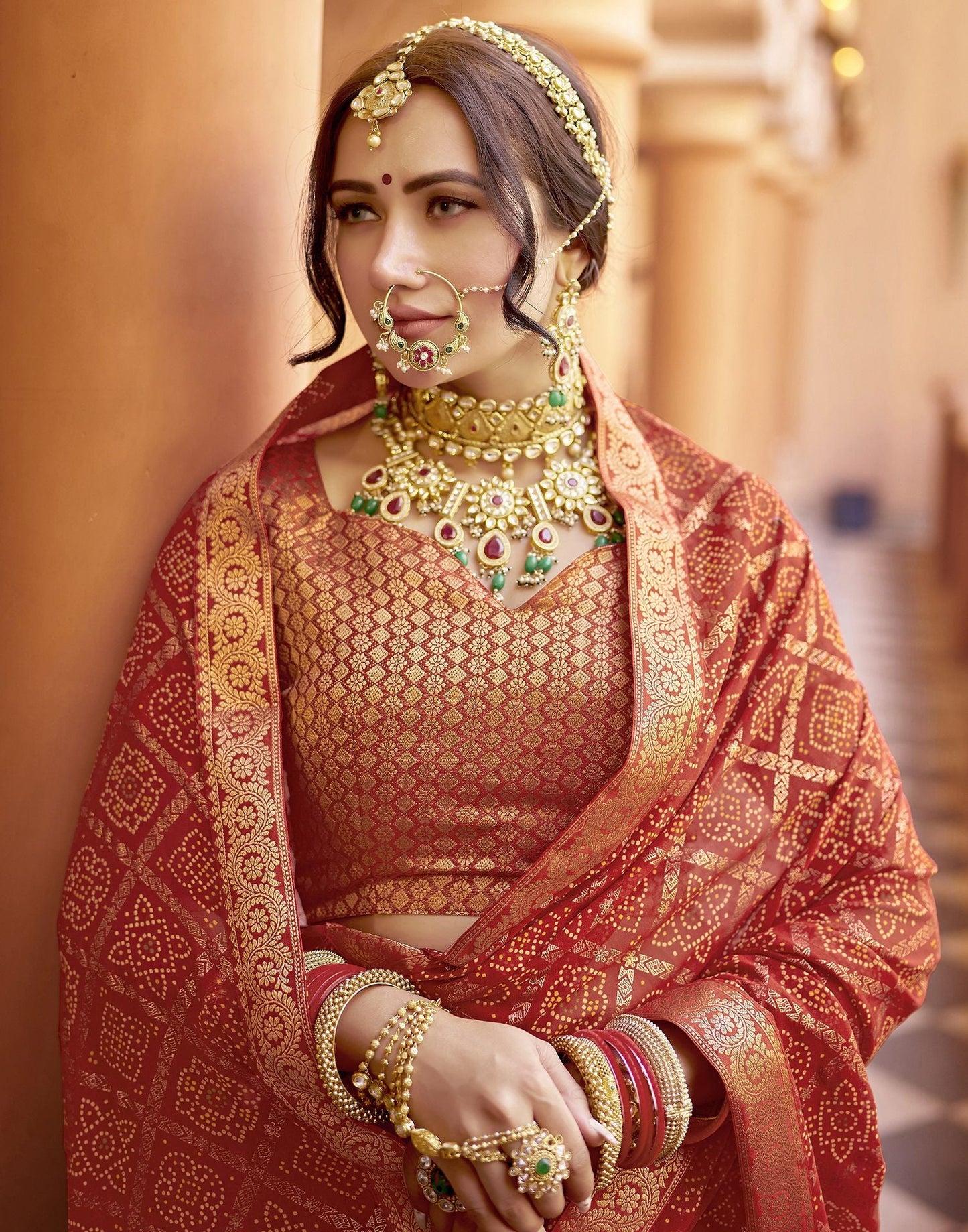 Cherry Red Jacquard Georgette Saree