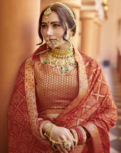 Cherry Red Jacquard Georgette Saree