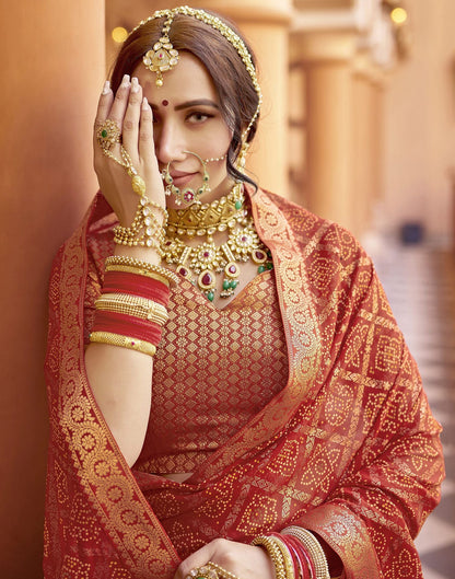 Cherry Red Jacquard Georgette Saree