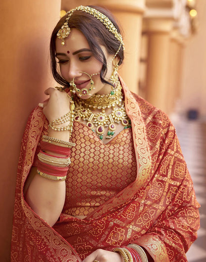 Cherry Red Jacquard Georgette Saree