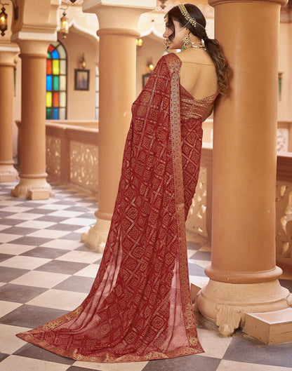 Cherry Red Jacquard Georgette Saree