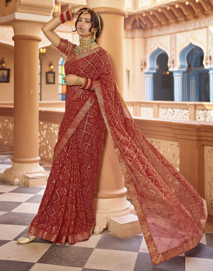 Cherry Red Jacquard Georgette Saree