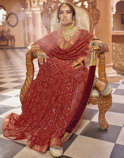 Cherry Red Jacquard Georgette Saree