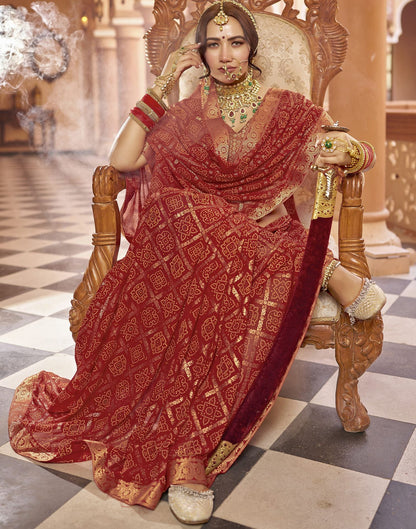 Cherry Red Jacquard Georgette Saree