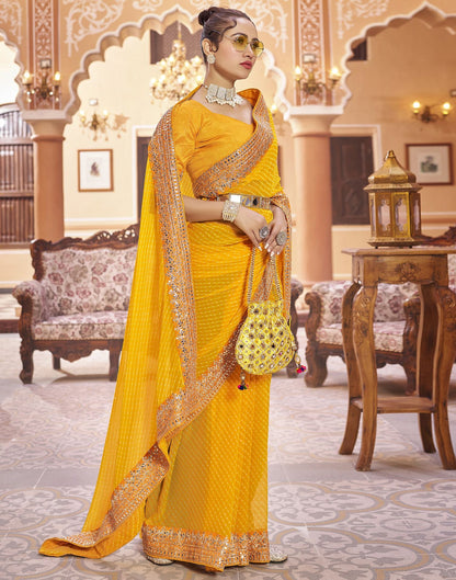 Yellow Plain Gergette Saree