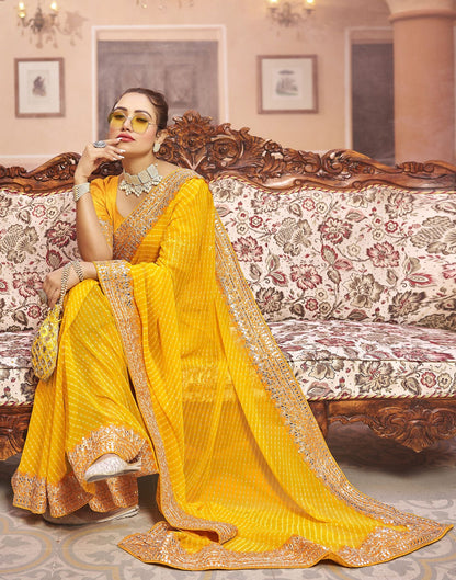 Yellow Plain Gergette Saree