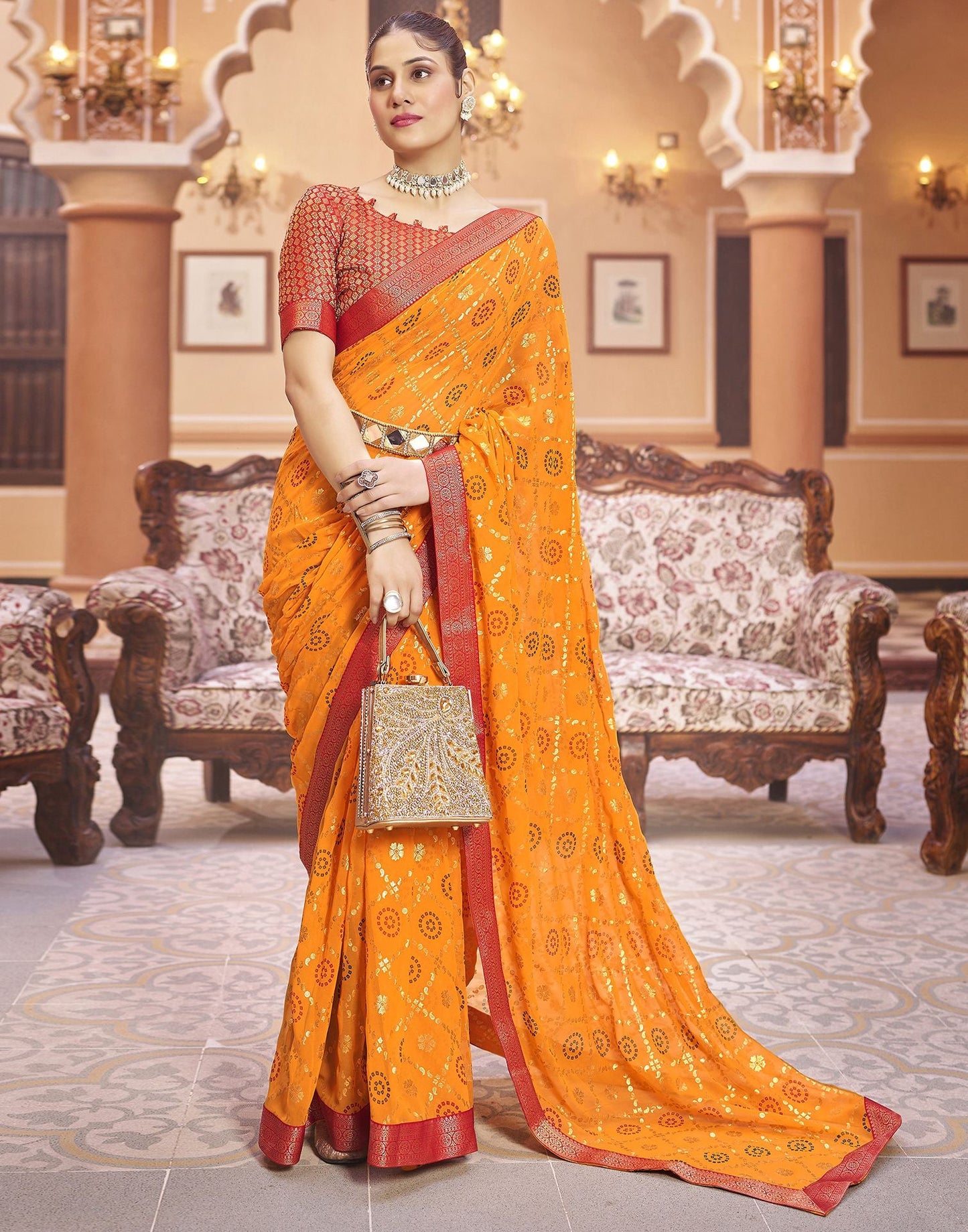Turmeric Jacquard Gergette Saree