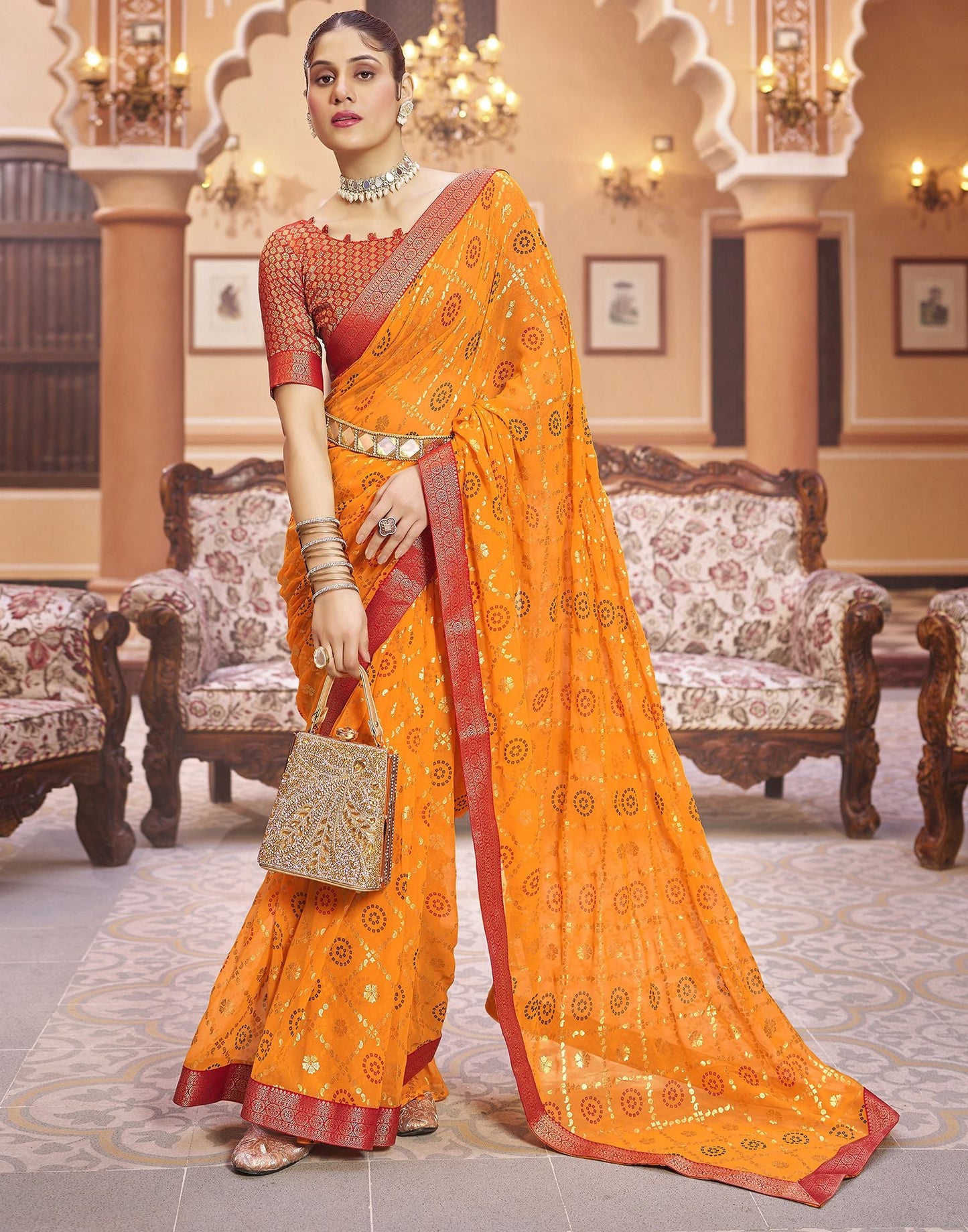 Turmeric Jacquard Gergette Saree