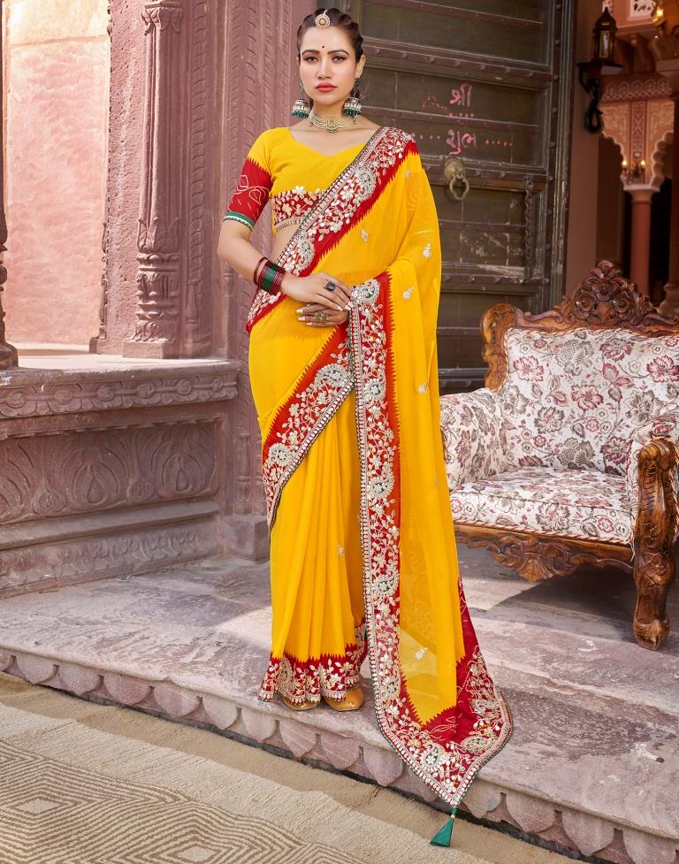 Yellow Georgette Printed Saree