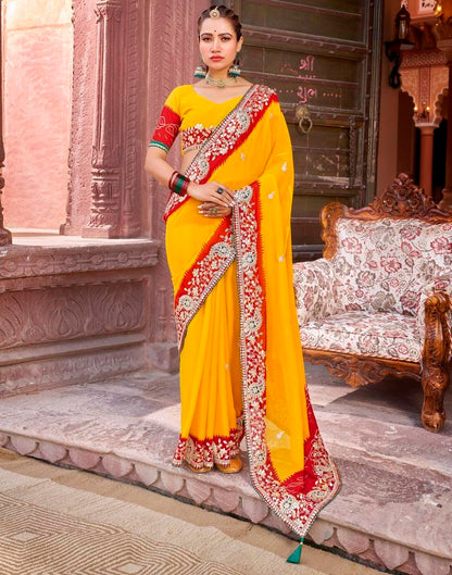 Yellow Georgette Printed Saree
