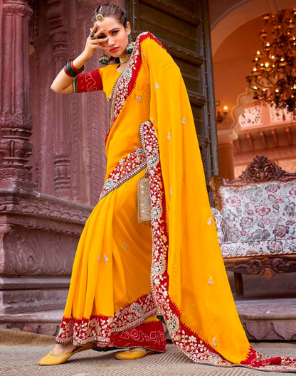 Yellow Georgette Printed Saree