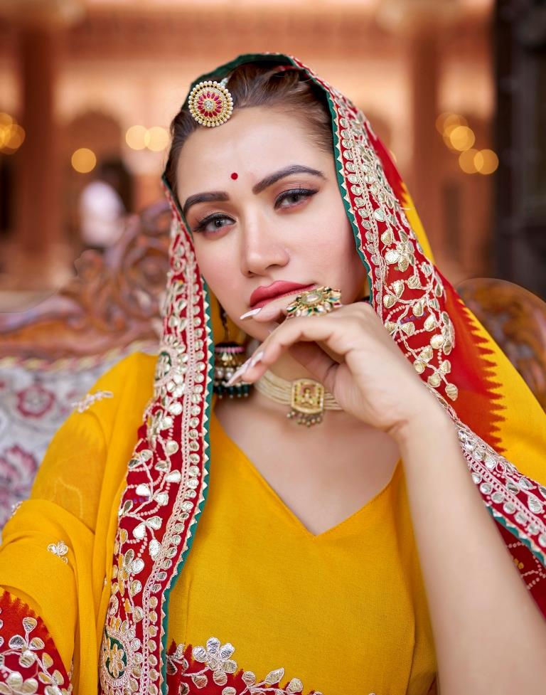 Yellow Georgette Printed Saree