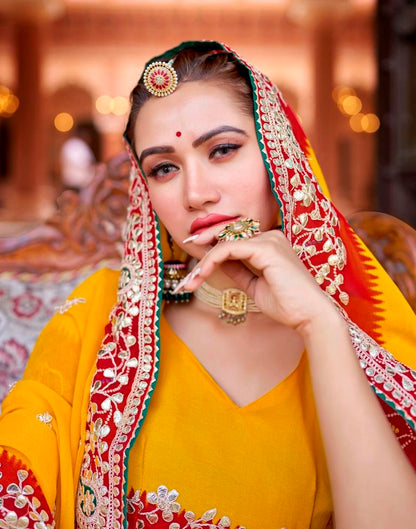 Yellow Georgette Printed Saree