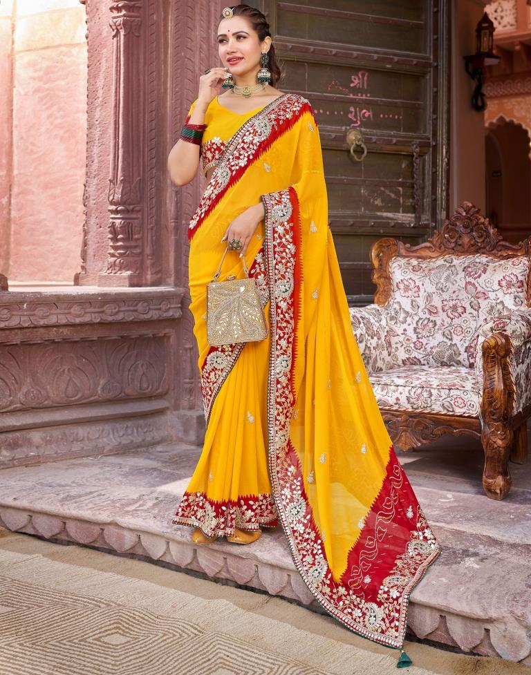Yellow Georgette Printed Saree