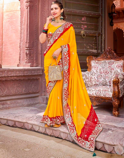 Yellow Georgette Printed Saree