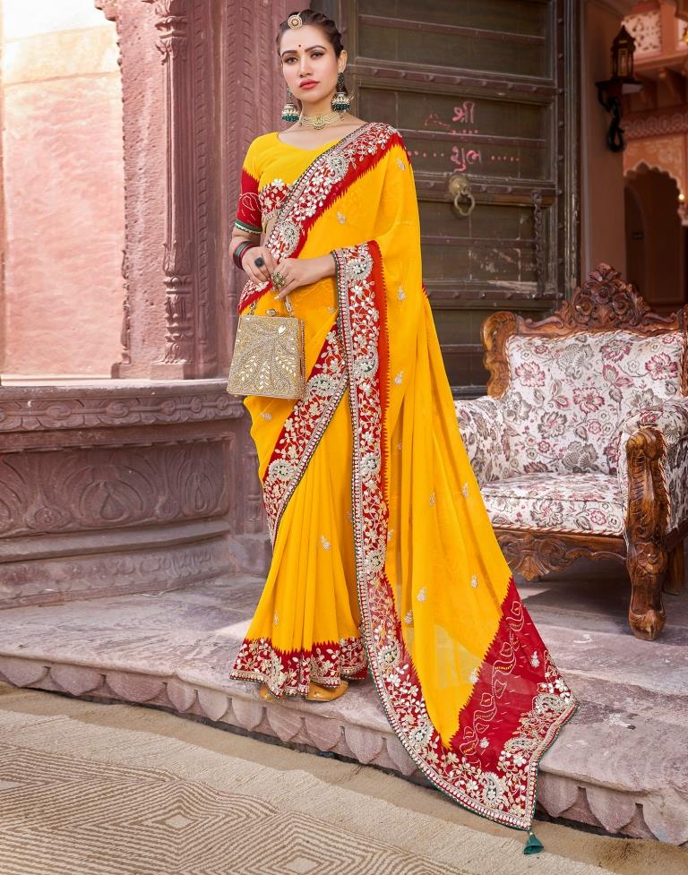 Yellow Georgette Printed Saree