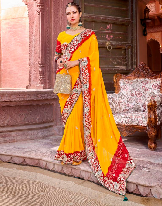 Yellow Georgette Printed Saree