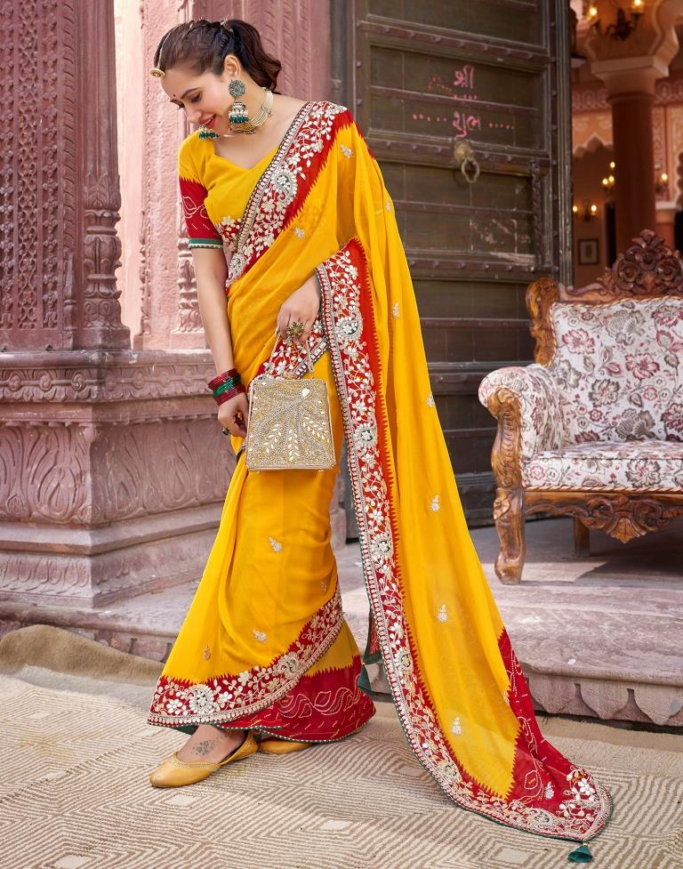 Yellow Georgette Printed Saree