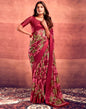 Dark Cherry Red Printed Georgette Saree