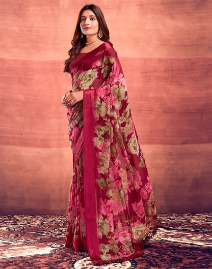 Dark Cherry Red Printed Georgette Saree