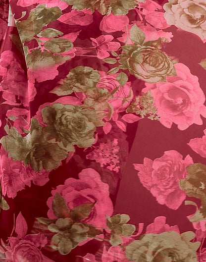 Dark Cherry Red Printed Georgette Saree