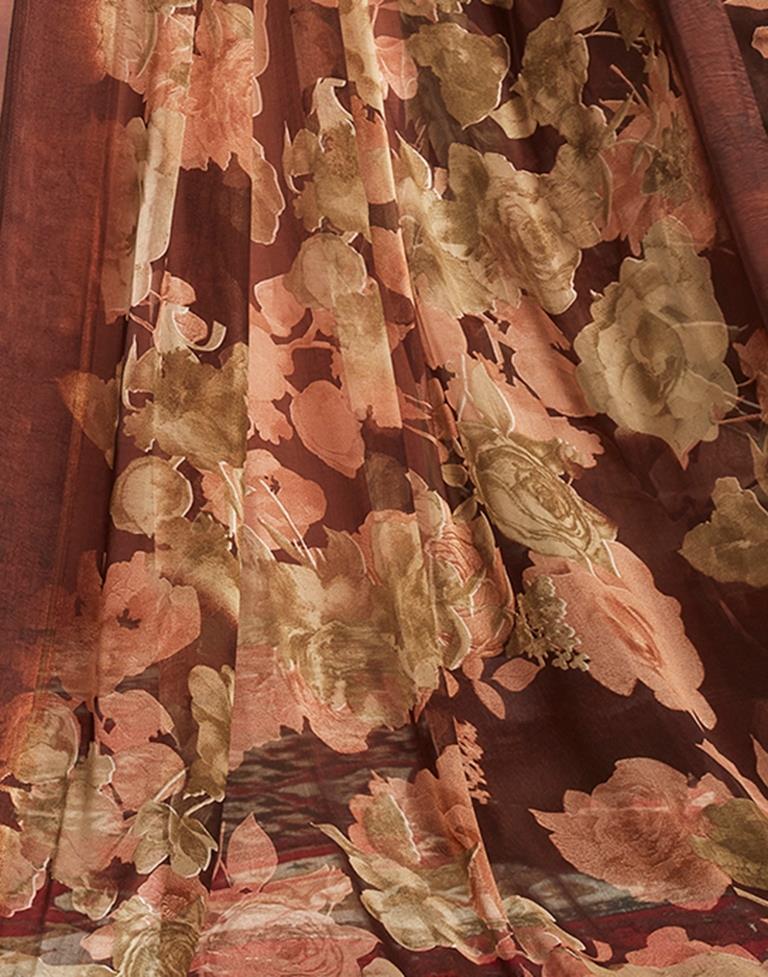 Brown Printed Georgette Saree