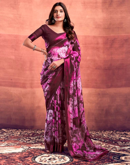 Deep Wine Printed Georgette Saree