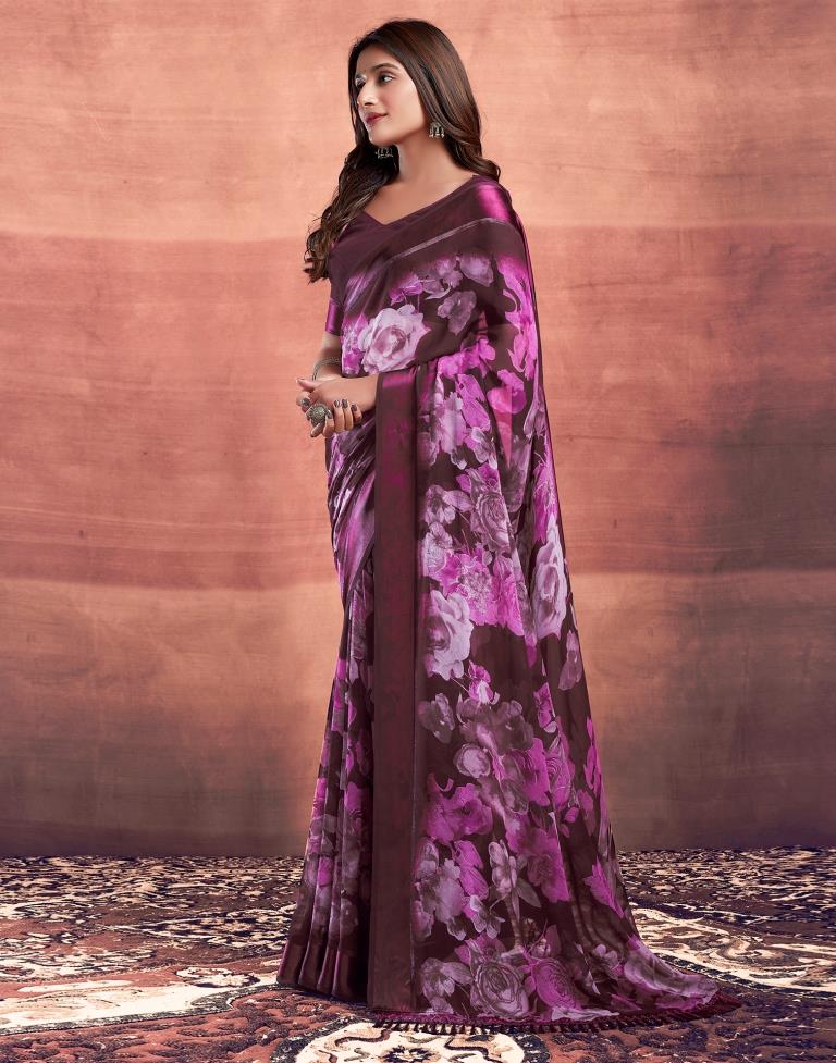 Deep Wine Printed Georgette Saree