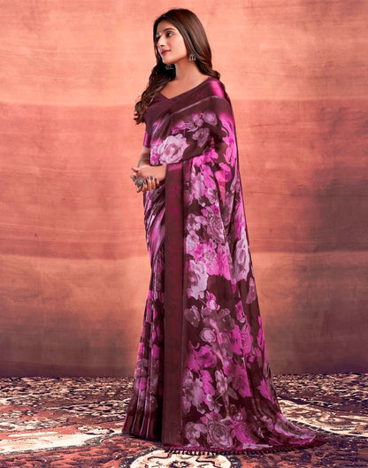 Deep Wine Printed Georgette Saree