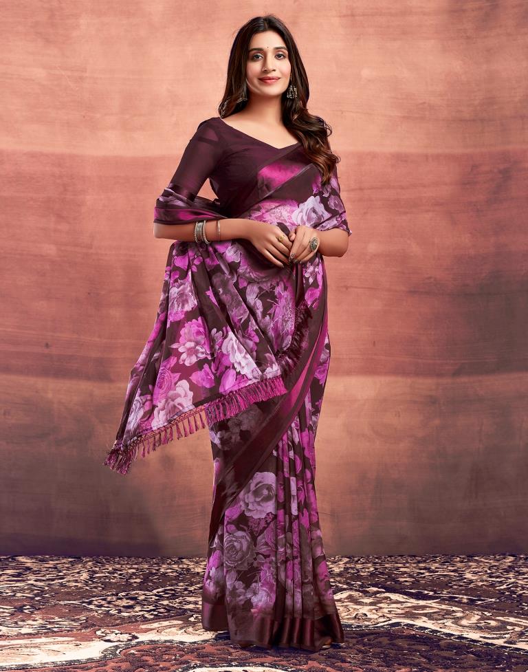 Deep Wine Printed Georgette Saree