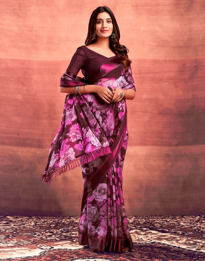 Deep Wine Printed Georgette Saree