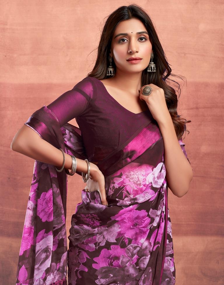 Deep Wine Printed Georgette Saree