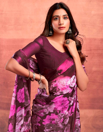 Deep Wine Printed Georgette Saree