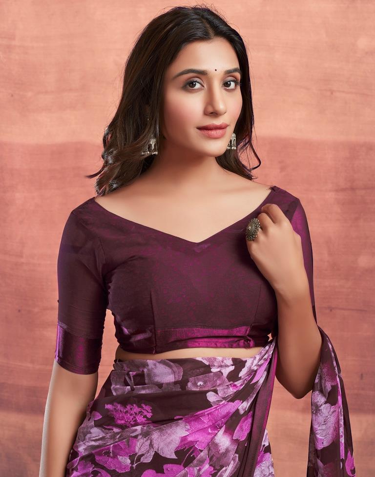 Deep Wine Printed Georgette Saree
