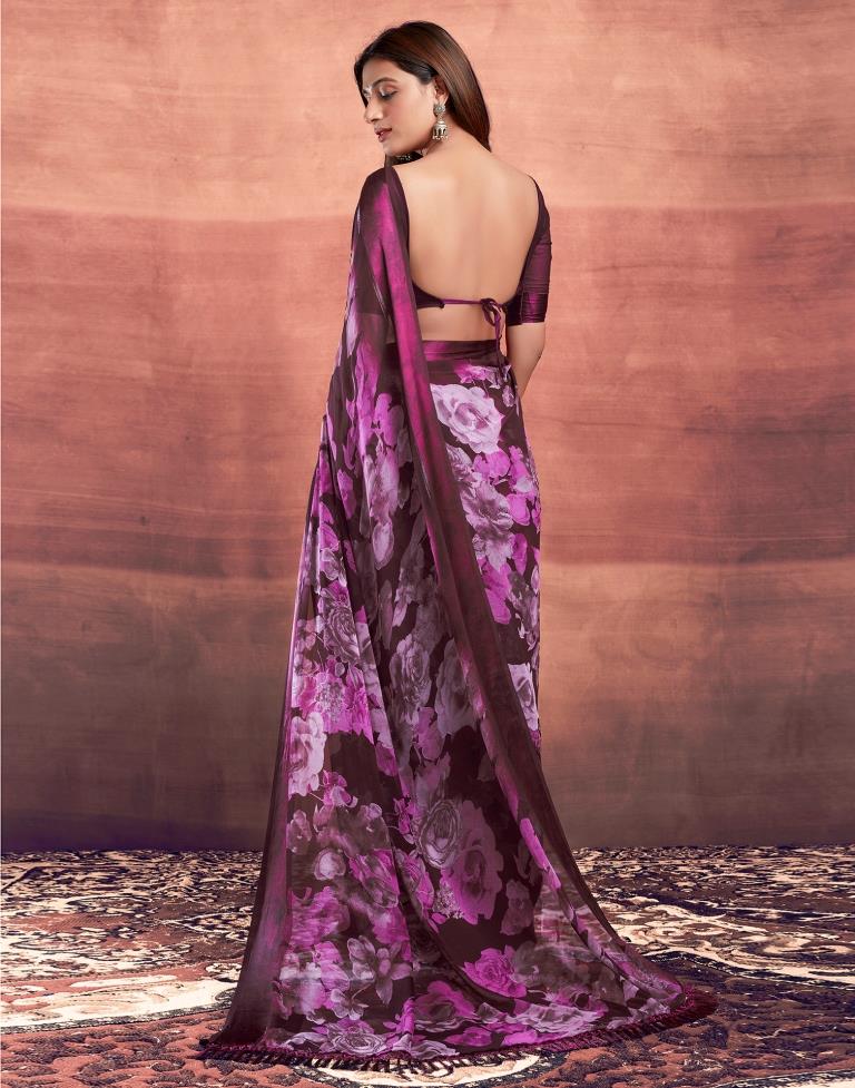 Deep Wine Printed Georgette Saree