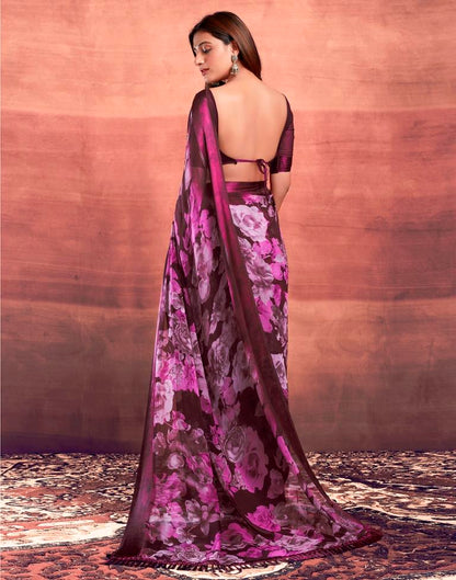 Deep Wine Printed Georgette Saree