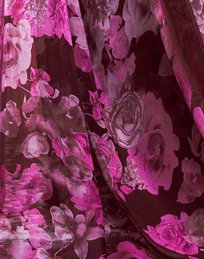 Deep Wine Printed Georgette Saree