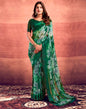 Dark Green Printed Georgette Saree