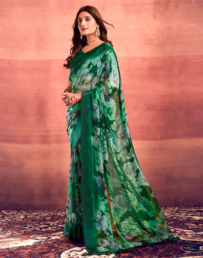 Dark Green Printed Georgette Saree