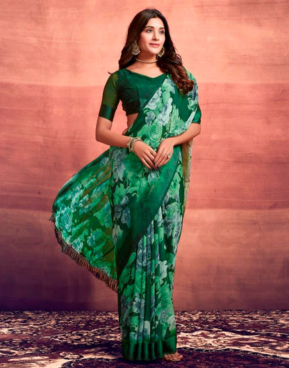 Dark Green Printed Georgette Saree